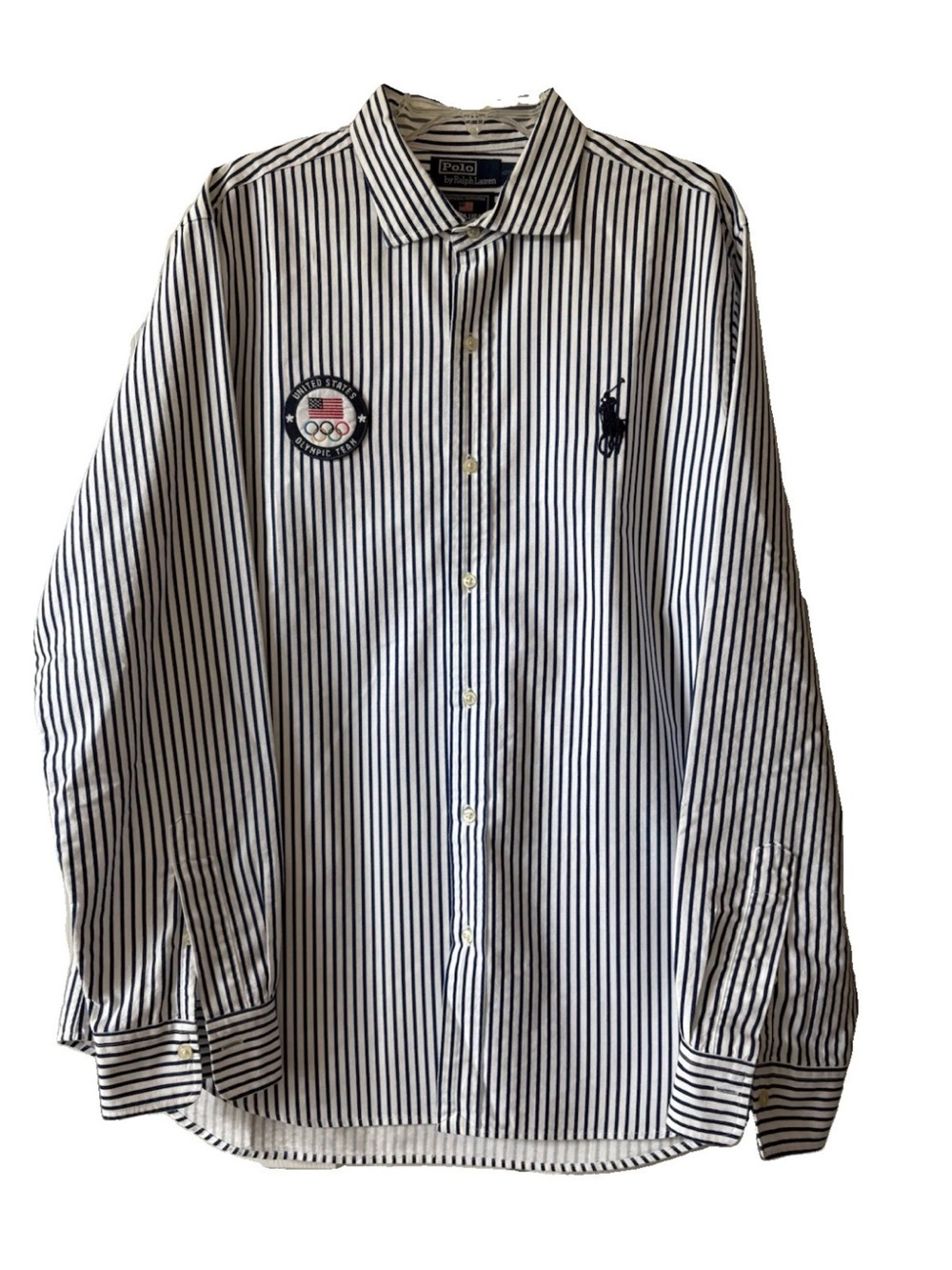 Polo by Ralph Lauren Navy Stripe Button-Down Shirt TEAM USA Olympics 2024